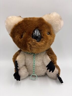 Vtg 1968 Dakin Dark Brown Koala Bear 9" Plush Stuffed Animal Toy W/ Green Chain
